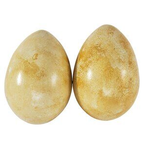 Large Hand-Painted Wood Easter Eggs Set of 2 Holiday Decorations